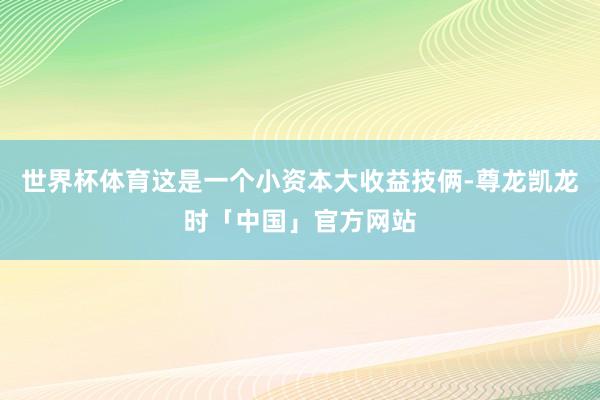 世界杯体育这是一个小资本大收益技俩-尊龙凯龙时「中国」官方网站